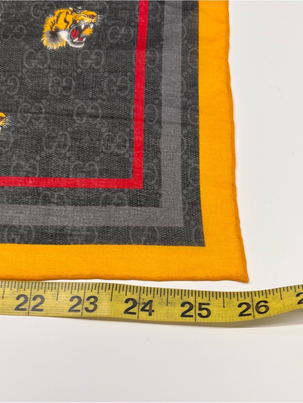 Gucci Black Cotton Scarf with Yellow Tiger Motif and Red Trim - Picture 3 of 8